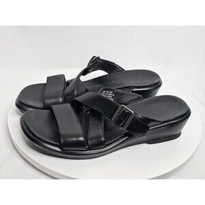 Clarks Slip On Leather Buckle Strap Wedge Sandals Womens Size 8M Minimalist